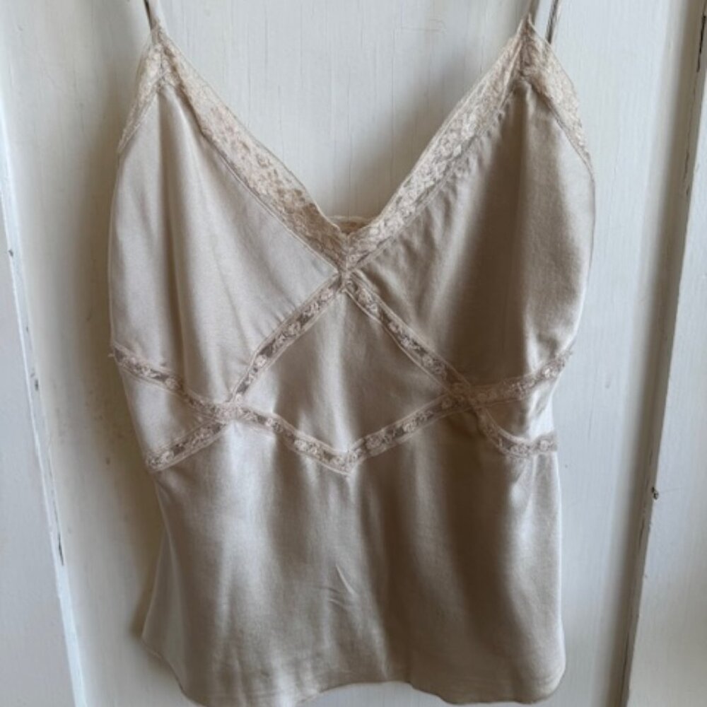 LILY ASHWELL Ivory Silk Camisole with Lace Trim Size S